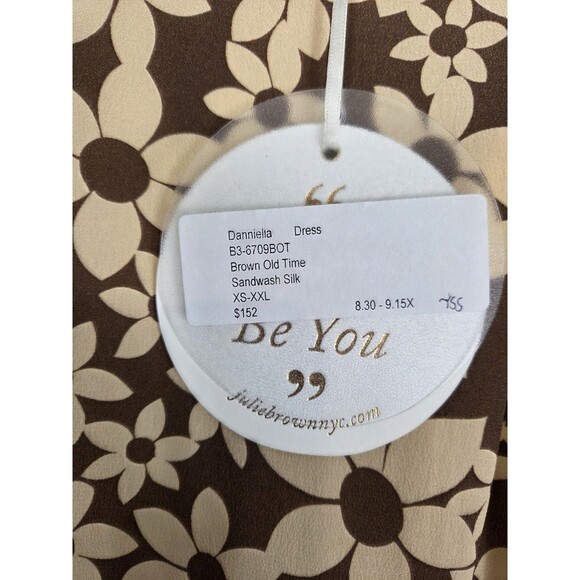 Julie Brown Silk Maxi Dress S Brown Beige Ditsy Floral Modest Peasant Bloomcore - Picture 9 of 10